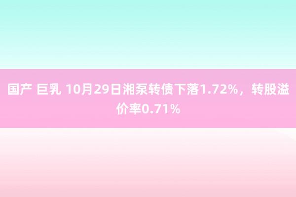国产 巨乳 10月29日湘泵转债下落1.72%，转股溢价率0.71%