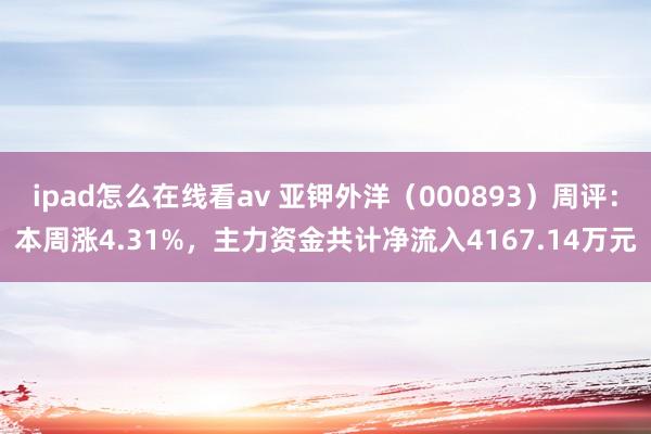 ipad怎么在线看av 亚钾外洋（000893）周评：本周涨4.31%，主力资金共计净流入4167.14万元