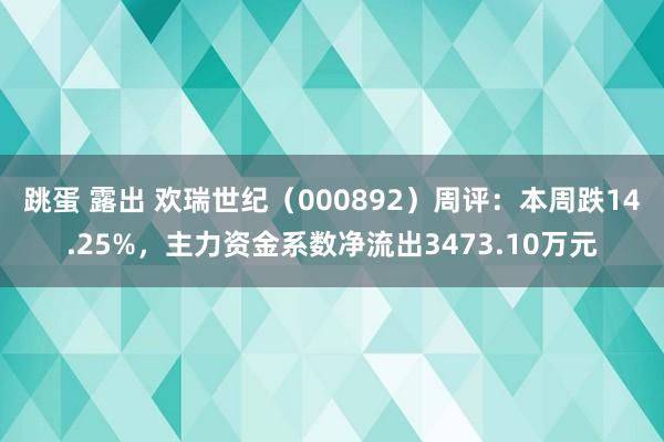 跳蛋 露出 欢瑞世纪（000892）周评：本周跌14.25%，主力资金系数净流出3473.10万元