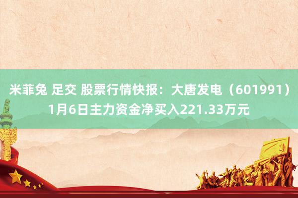 米菲兔 足交 股票行情快报：大唐发电（601991）1月6日主力资金净买入221.33万元