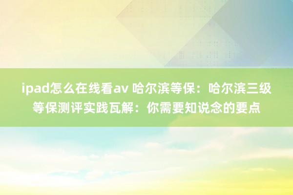 ipad怎么在线看av 哈尔滨等保：哈尔滨三级等保测评实践瓦解：你需要知说念的要点